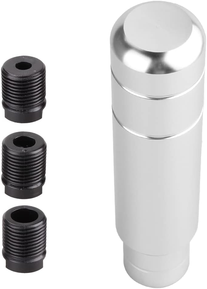 BARTOO Aluminum Weighted Manual Shift knobs, Long Stick Shift Knob Gear Shifter Knobs, Car Accessories Lever Cover Head Universal Shifter Knobs with 3 Threaded Adapters (Silver) - Image 3